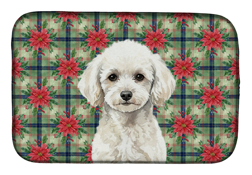 Toy White Poodle Christmas PoinsettIas Dish Drying Mat Absorbent Dish Drying Mat Pad for Kitchen Counter Dish Drainer Mat for Countertop, 14 x 21", Multicolor