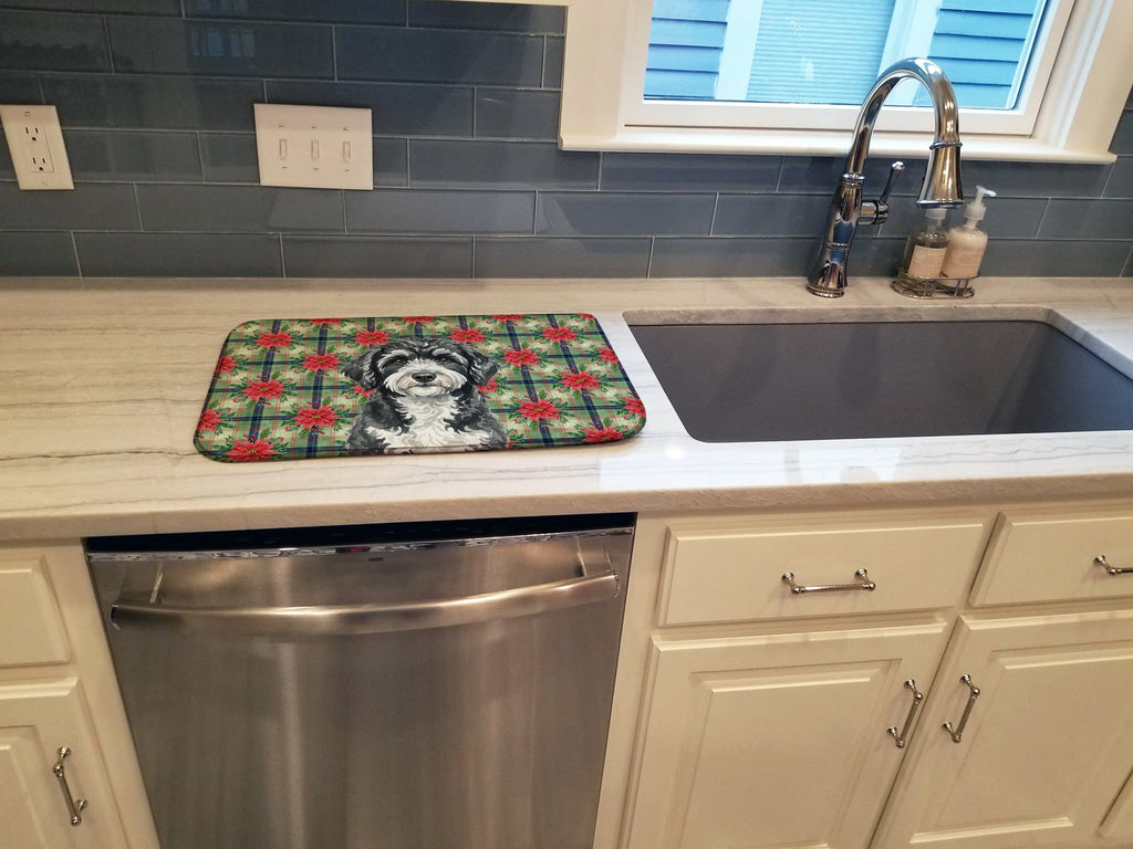 Portuguese Water Dog Christmas PoinsettIas Dish Drying Mat Absorbent Dish Drying Mat Pad for Kitchen Counter Dish Drainer Mat for Countertop, 14 x 21", Multicolor