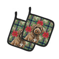 Brown Portuguese Water Dog Christmas PoinsettIas Pot Holder Set of 2 Heat Resistant Quilted Hot Pads 7.5 x 7.5 Inch, Insulated Kitchen Trivets for Cooking & Baking
