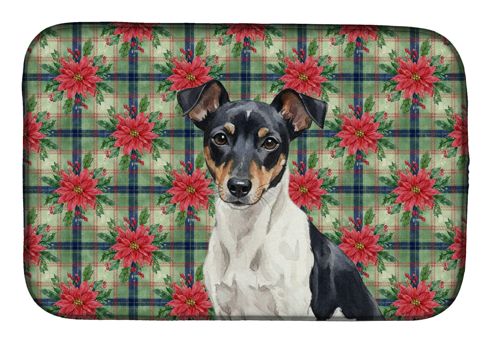 Black and White Rat Terrier Christmas PoinsettIas Dish Drying Mat Absorbent Dish Drying Mat Pad for Kitchen Counter Dish Drainer Mat for Countertop, 14 x 21", Multicolor