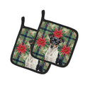 Black and White Rat Terrier Christmas PoinsettIas Pot Holder Set of 2 Heat Resistant Quilted Hot Pads 7.5 x 7.5 Inch, Insulated Kitchen Trivets for Cooking & Baking
