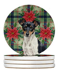 Black and White Rat Terrier Christmas PoinsettIas Large Sandstone Coasters Pack of 4 Absorbent Round Coasters Decor Gifts for Men or Women, 4 in, Multicolor
