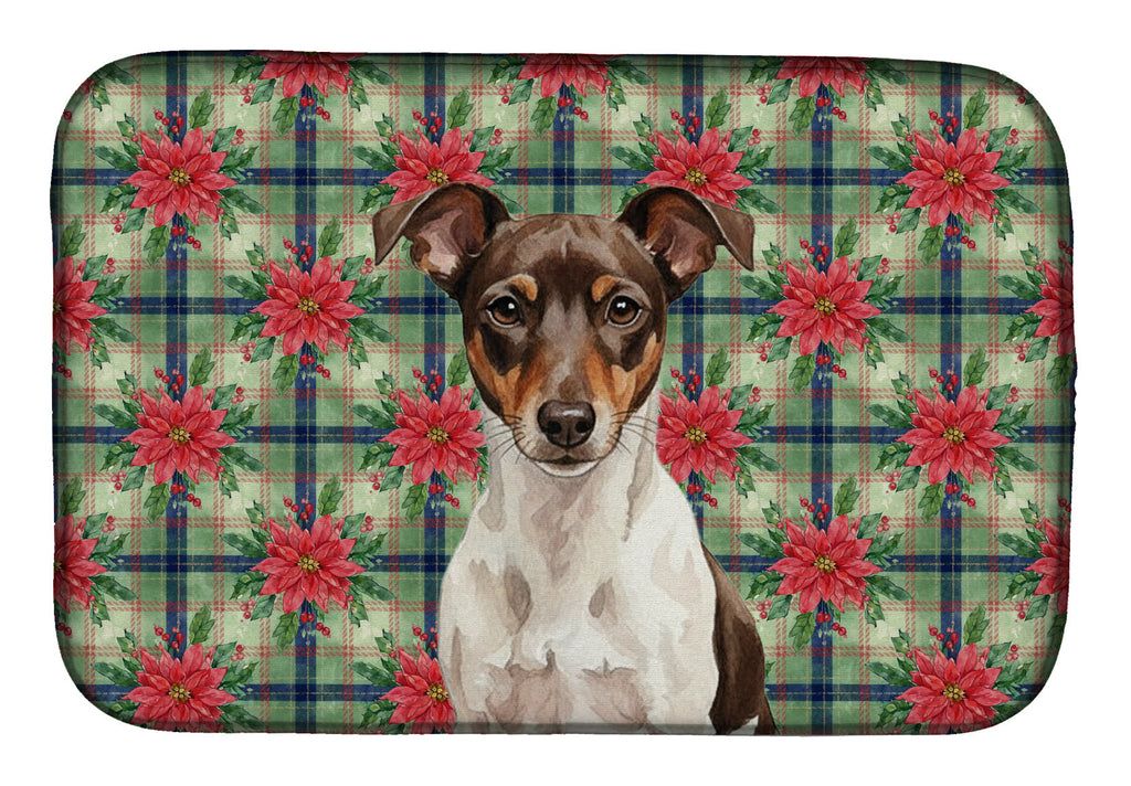 Chocolate and White Rat Terrier Christmas PoinsettIas Dish Drying Mat Absorbent Dish Drying Mat Pad for Kitchen Counter Dish Drainer Mat for Countertop, 14 x 21", Multicolor