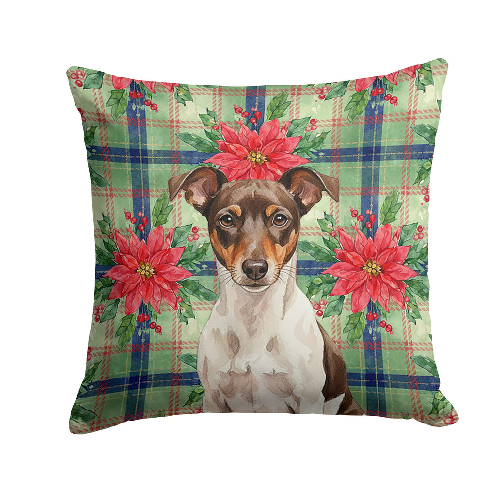 Chocolate and White Rat Terrier Christmas PoinsettIas Decorative Throw Pillow 18x18 Indoor Outdoor Accent Cushion, Fabric Cover with Insert for Sofa, Bed, Porch & Living Room