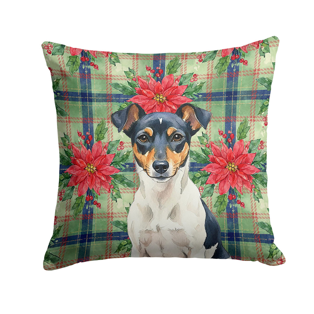 Tricolor Rat Terrier Christmas PoinsettIas Decorative Throw Pillow 18x18 Indoor Outdoor Accent Cushion, Fabric Cover with Insert for Sofa, Bed, Porch & Living Room