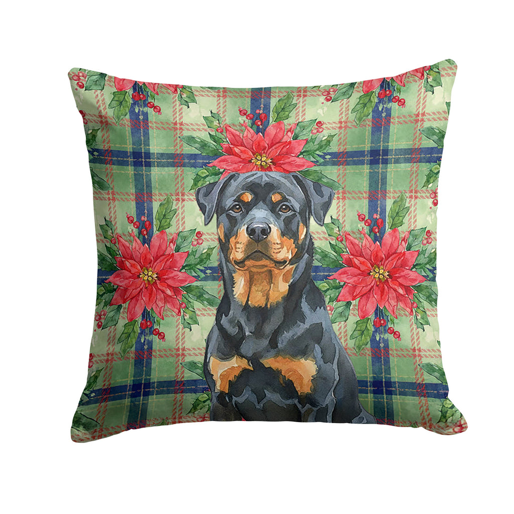 Rottweiler Christmas PoinsettIas Decorative Throw Pillow 18x18 Indoor Outdoor Accent Cushion, Fabric Cover with Insert for Sofa, Bed, Porch & Living Room