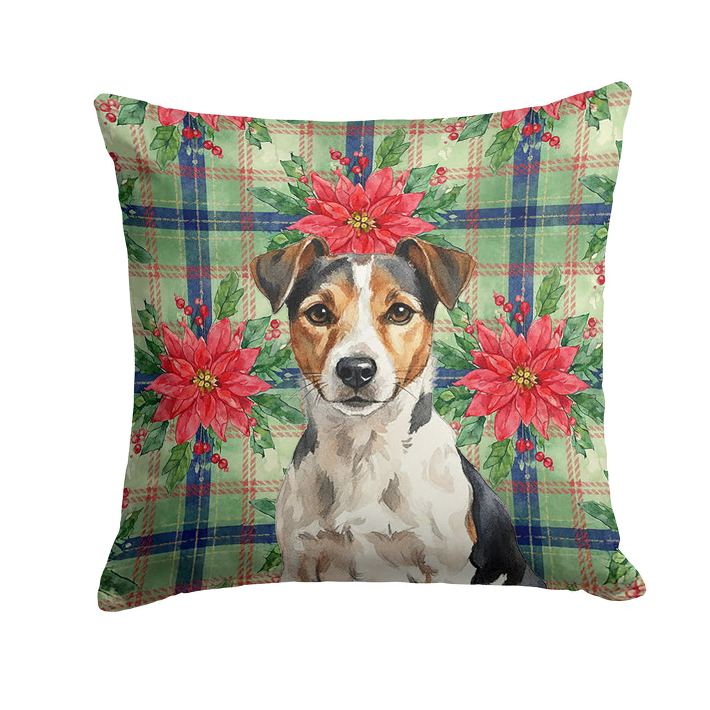 Tricolor Russell Terrier Christmas PoinsettIas Decorative Throw Pillow 18x18 Indoor Outdoor Accent Cushion, Fabric Cover with Insert for Sofa, Bed, Porch & Living Room