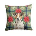 Tricolor Russell Terrier Christmas PoinsettIas Decorative Throw Pillow 18x18 Indoor Outdoor Accent Cushion, Fabric Cover with Insert for Sofa, Bed, Porch & Living Room