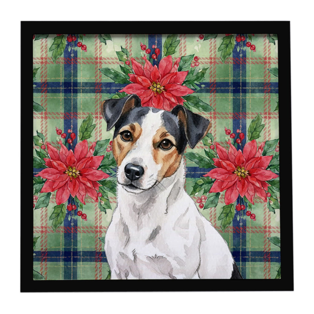 Christmas White with Black Markings Russell Terrier Christmas PoinsettIas 8x8