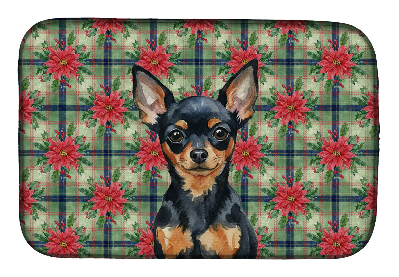 Black and Tan Russian Toy Christmas PoinsettIas Dish Drying Mat Absorbent Dish Drying Mat Pad for Kitchen Counter Dish Drainer Mat for Countertop, 14 x 21", Multicolor