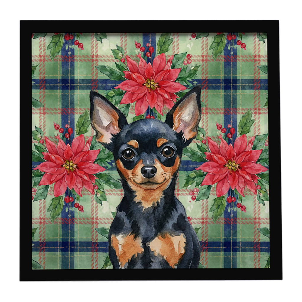 Christmas Black and Tan Russian Toy Christmas PoinsettIas 8x8 Framed Metal