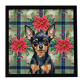 Christmas Black and Tan Russian Toy Christmas PoinsettIas 8x8 Framed Metal