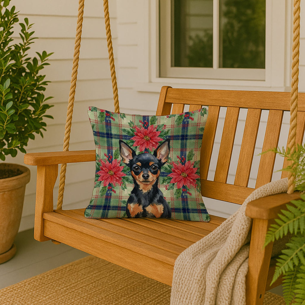 Black and Tan Russian Toy Christmas PoinsettIas Decorative Throw Pillow 18x18 Indoor Outdoor Accent Cushion, Fabric Cover with Insert for Sofa, Bed, Porch & Living Room