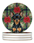 Black and Tan Russian Toy Christmas PoinsettIas Large Sandstone Coasters Pack of 4 Absorbent Round Coasters Decor Gifts for Men or Women, 4 in, Multicolor