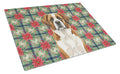 Brown and White Saint Bernard Christmas PoinsettIas Cutting Board Tempered Glass Kitchen Cutting Surface, Heat Resistant Chopping, Non-Slip Feet, Food Prep & Serving