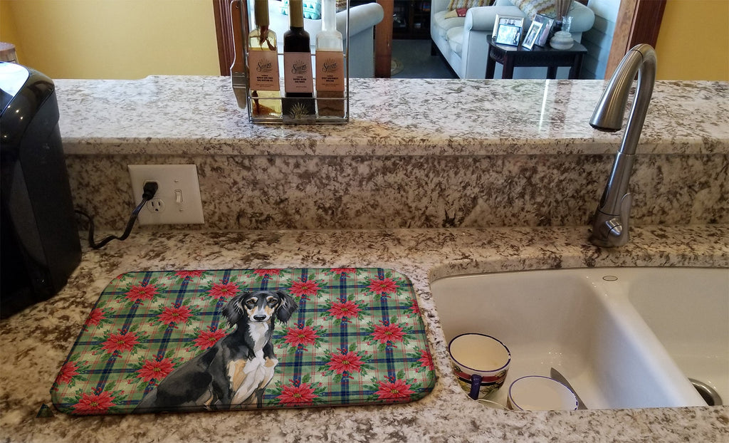 Black and Tan Saluki Christmas PoinsettIas Dish Drying Mat Absorbent Dish Drying Mat Pad for Kitchen Counter Dish Drainer Mat for Countertop, 14 x 21", Multicolor