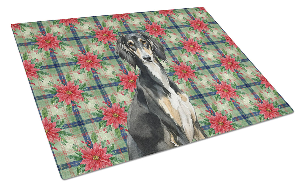 Black and Tan Saluki Christmas PoinsettIas Cutting Board Tempered Glass Kitchen Cutting Surface, Heat Resistant Chopping, Non-Slip Feet, Food Prep & Serving