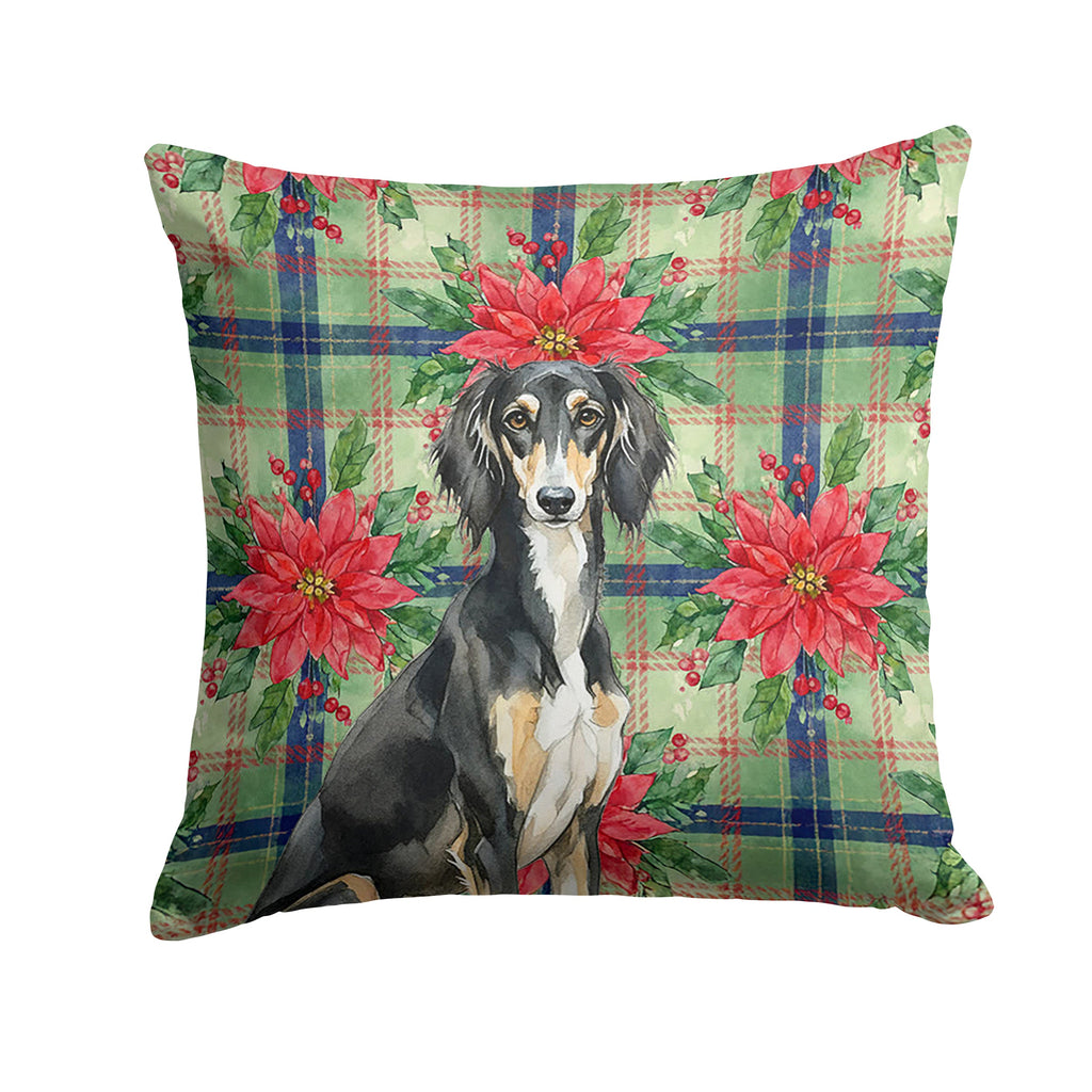 Black and Tan Saluki Christmas PoinsettIas Decorative Throw Pillow 18x18 Indoor Outdoor Accent Cushion, Fabric Cover with Insert for Sofa, Bed, Porch & Living Room