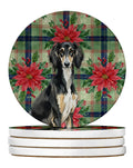 Black and Tan Saluki Christmas PoinsettIas Large Sandstone Coasters Pack of 4 Absorbent Round Coasters Decor Gifts for Men or Women, 4 in, Multicolor