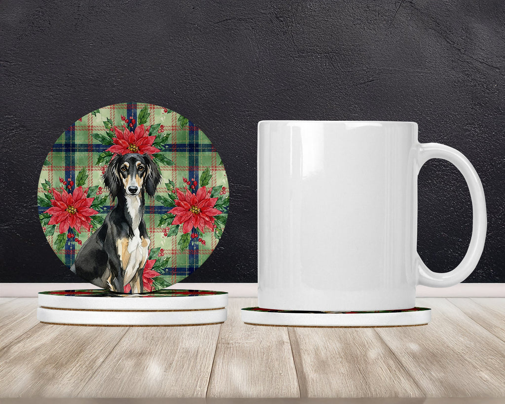 Black and Tan Saluki Christmas PoinsettIas Large Sandstone Coasters Pack of 4 Absorbent Round Coasters Decor Gifts for Men or Women, 4 in, Multicolor