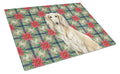 Cream Saluki Christmas PoinsettIas Cutting Board Tempered Glass Kitchen Cutting Surface, Heat Resistant Chopping, Non-Slip Feet, Food Prep & Serving