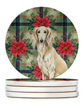 Cream Saluki Christmas PoinsettIas Large Sandstone Coasters Pack of 4 Absorbent Round Coasters Decor Gifts for Men or Women, 4 in, Multicolor