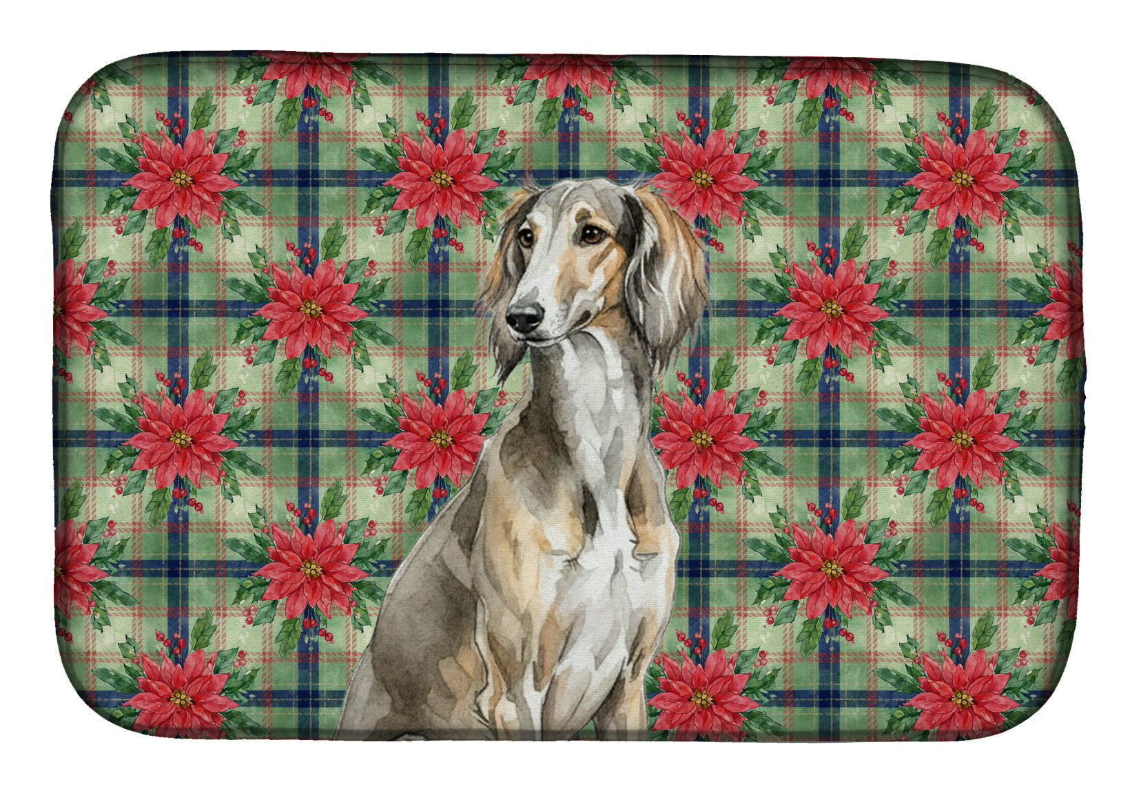 Grizzle Saluki Christmas PoinsettIas Dish Drying Mat Absorbent Dish Drying Mat Pad for Kitchen Counter Dish Drainer Mat for Countertop, 14 x 21", Multicolor