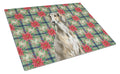Grizzle Saluki Christmas PoinsettIas Cutting Board Tempered Glass Kitchen Cutting Surface, Heat Resistant Chopping, Non-Slip Feet, Food Prep & Serving