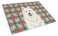 Cream Samoyed Christmas PoinsettIas Cutting Board Tempered Glass Kitchen Cutting Surface, Heat Resistant Chopping, Non-Slip Feet, Food Prep & Serving