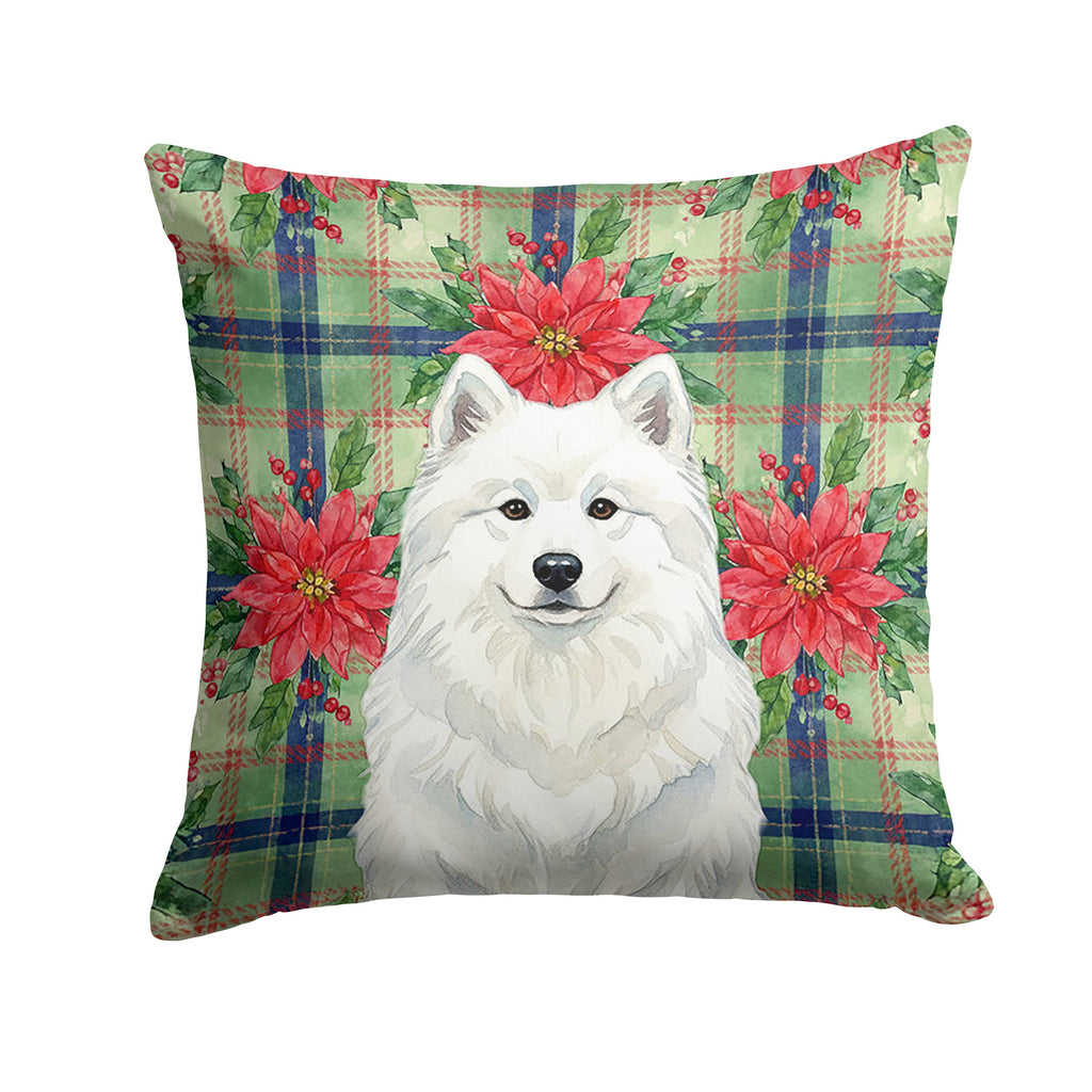 White Samoyed Christmas PoinsettIas Decorative Throw Pillow 18x18 Indoor Outdoor Accent Cushion, Fabric Cover with Insert for Sofa, Bed, Porch & Living Room