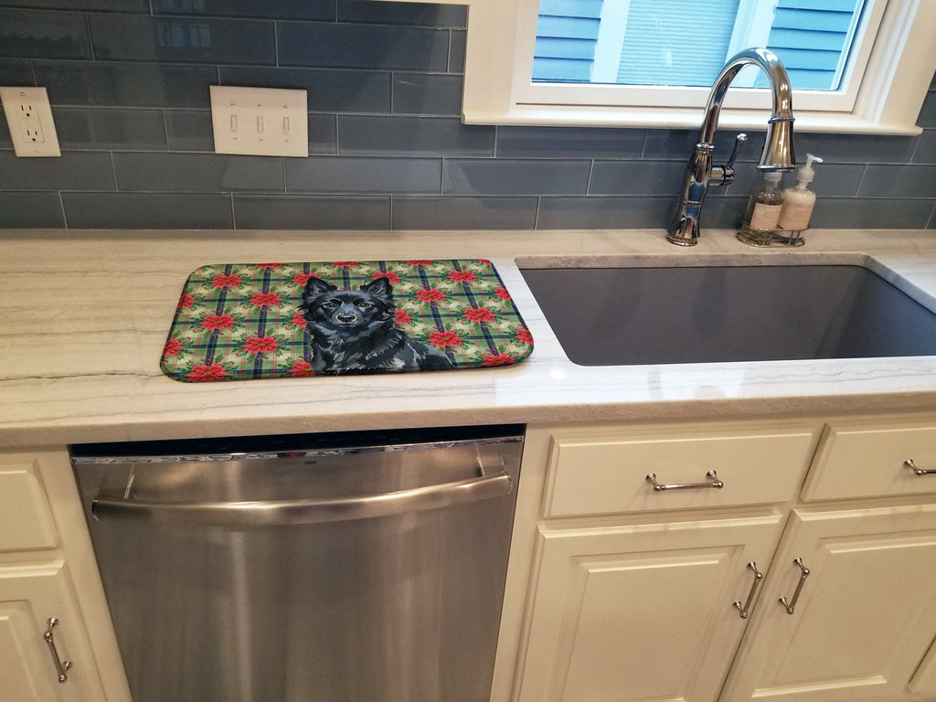 Schipperke Christmas PoinsettIas Dish Drying Mat Absorbent Dish Drying Mat Pad for Kitchen Counter Dish Drainer Mat for Countertop, 14 x 21", Multicolor