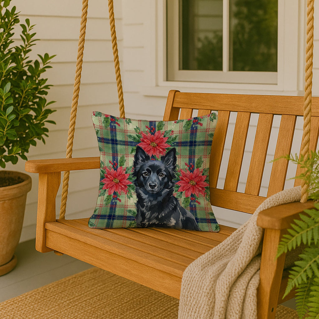 Schipperke Christmas PoinsettIas Decorative Throw Pillow 18x18 Indoor Outdoor Accent Cushion, Fabric Cover with Insert for Sofa, Bed, Porch & Living Room