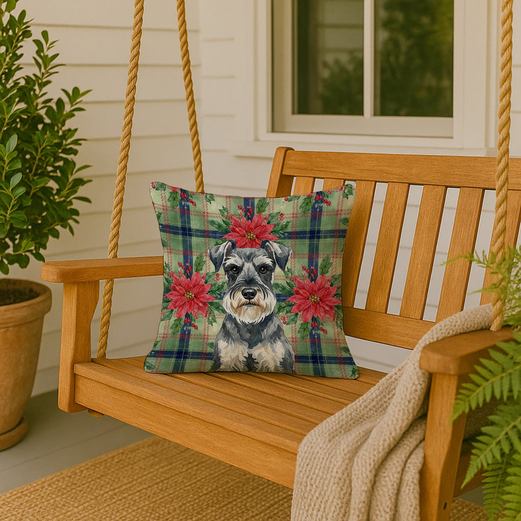 Schnauzer Christmas PoinsettIas Decorative Throw Pillow 18x18 Indoor Outdoor Accent Cushion, Fabric Cover with Insert for Sofa, Bed, Porch & Living Room
