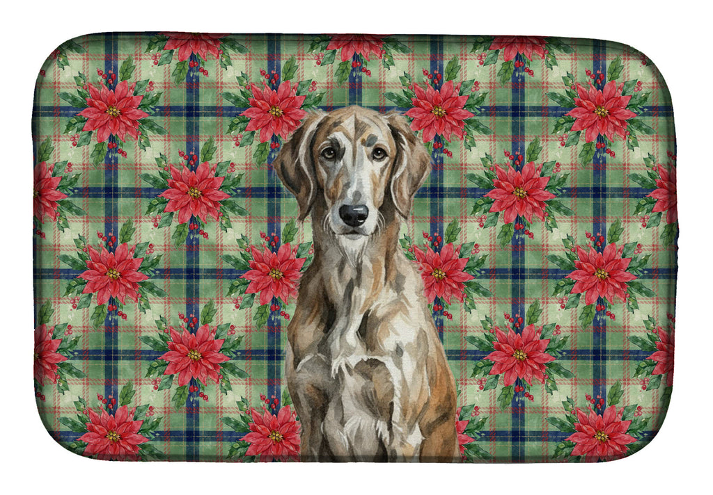 Brindle Scottish Deerhound Christmas PoinsettIas Dish Drying Mat Absorbent Dish Drying Mat Pad for Kitchen Counter Dish Drainer Mat for Countertop, 14 x 21", Multicolor