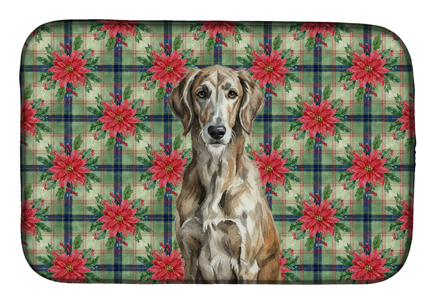 Brindle Scottish Deerhound Christmas PoinsettIas Dish Drying Mat Absorbent Dish Drying Mat Pad for Kitchen Counter Dish Drainer Mat for Countertop, 14 x 21", Multicolor