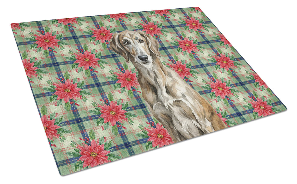 Brindle Scottish Deerhound Christmas PoinsettIas Cutting Board Tempered Glass Kitchen Cutting Surface, Heat Resistant Chopping, Non-Slip Feet, Food Prep & Serving