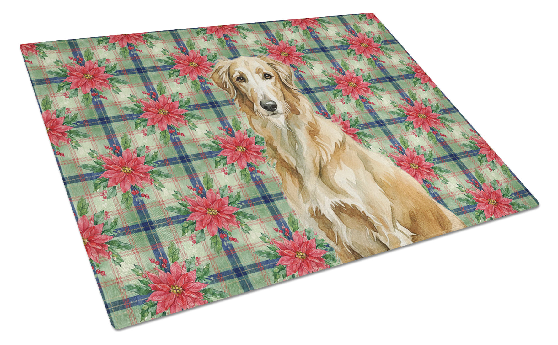 Wheaten Scottish Deerhound Christmas PoinsettIas Cutting Board Tempered Glass Kitchen Cutting Surface, Heat Resistant Chopping, Non-Slip Feet, Food Prep & Serving