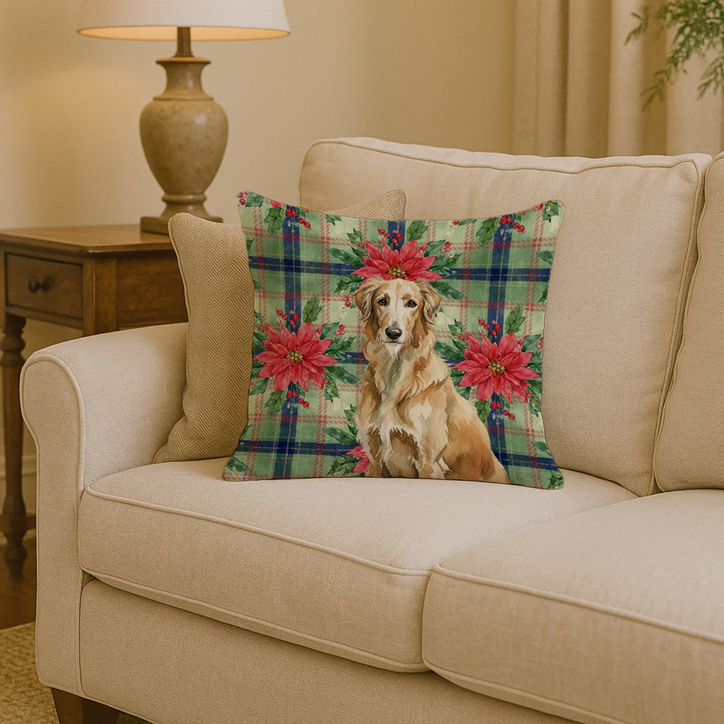 Wheaten Scottish Deerhound Christmas PoinsettIas Decorative Throw Pillow 14x14 Indoor Outdoor Accent Cushion, Fabric Cover with Insert for Sofa, Bed, Porch & Living Room