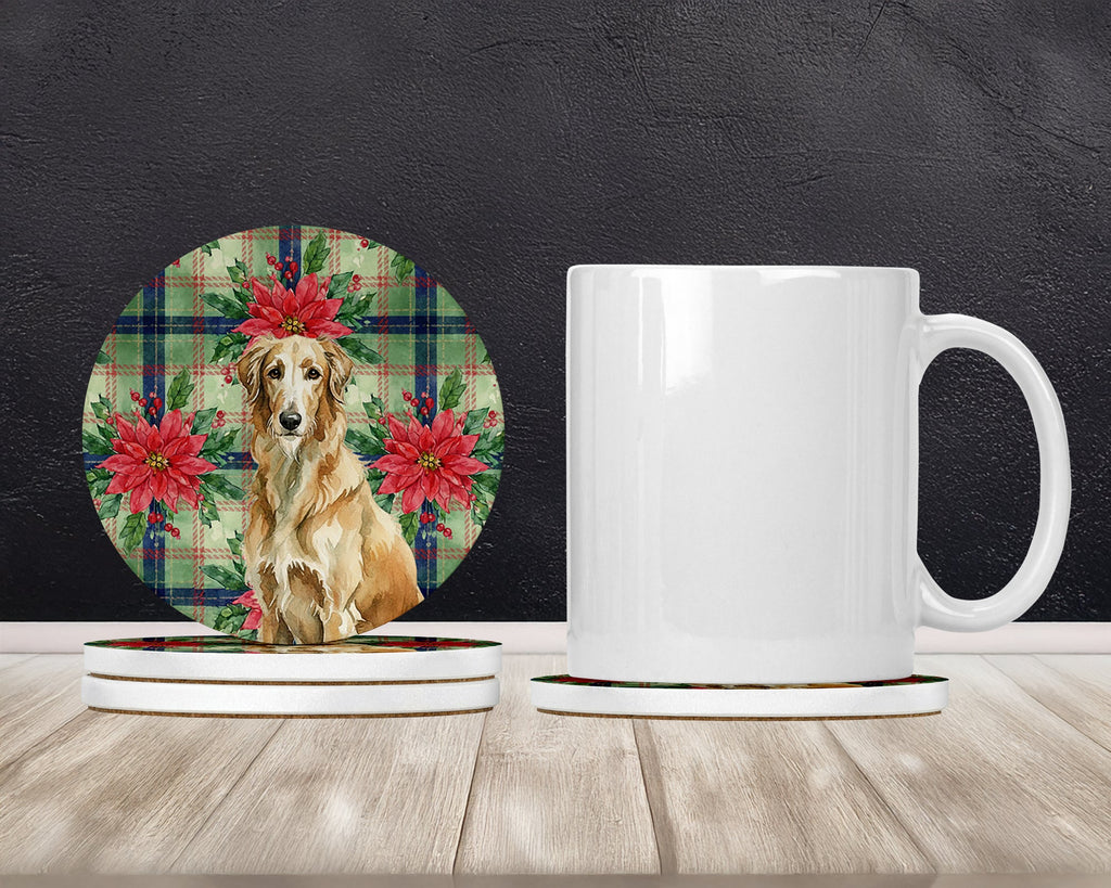 Wheaten Scottish Deerhound Christmas PoinsettIas Large Sandstone Coasters Pack of 4 Absorbent Round Coasters Decor Gifts for Men or Women, 4 in, Multicolor