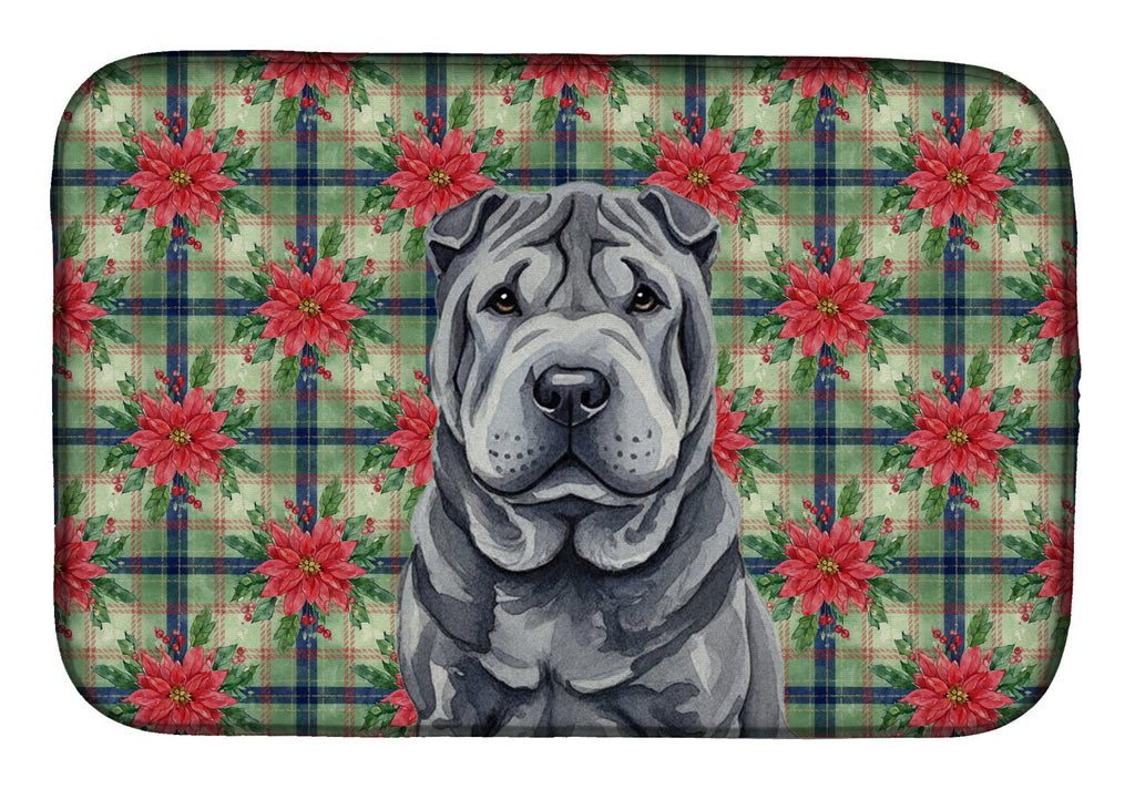 Black Shar Pei Christmas PoinsettIas Dish Drying Mat Absorbent Dish Drying Mat Pad for Kitchen Counter Dish Drainer Mat for Countertop, 14 x 21", Multicolor