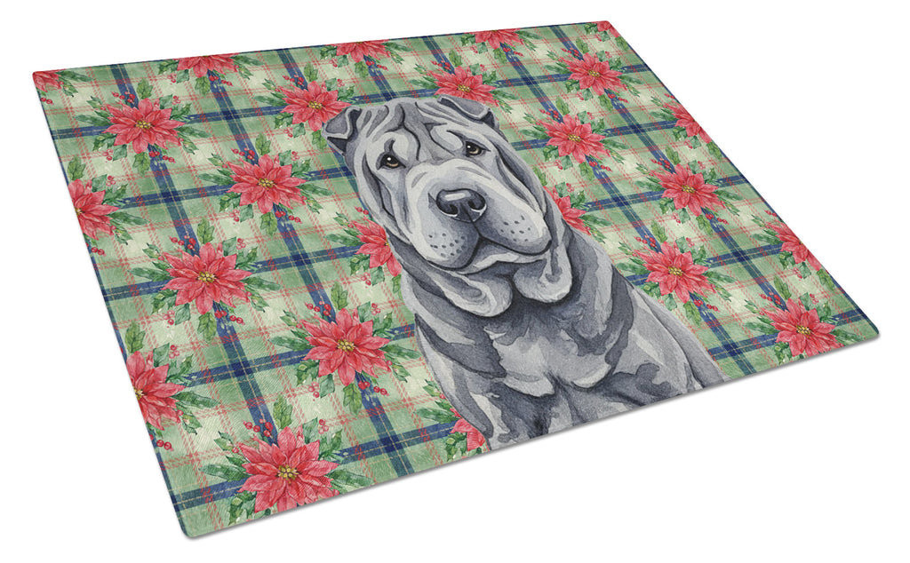 Black Shar Pei Christmas PoinsettIas Cutting Board Tempered Glass Kitchen Cutting Surface, Heat Resistant Chopping, Non-Slip Feet, Food Prep & Serving