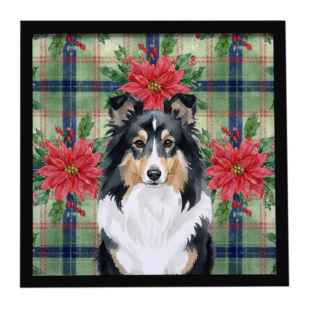 Tricolor Sheltie Christmas PoinsettIas Framed Metal Print Bathroom, Kitchen, Office, Home Decor Wall Art Ready to Hang, Square, 8X8