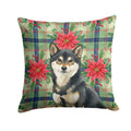 Black and Tan Shiba Inu Christmas PoinsettIas Decorative Throw Pillow 18x18 Indoor Outdoor Accent Cushion, Fabric Cover with Insert for Sofa, Bed, Porch & Living Room