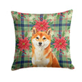 Red Shiba Inu Christmas PoinsettIas Decorative Throw Pillow 14x14 Indoor Outdoor Accent Cushion, Fabric Cover with Insert for Sofa, Bed, Porch & Living Room