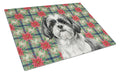 Black and White Shih Tzu Christmas PoinsettIas Cutting Board Tempered Glass Kitchen Cutting Surface, Heat Resistant Chopping, Non-Slip Feet, Food Prep & Serving