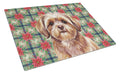 Liver Shih Tzu Christmas PoinsettIas Cutting Board Tempered Glass Kitchen Cutting Surface, Heat Resistant Chopping, Non-Slip Feet, Food Prep & Serving