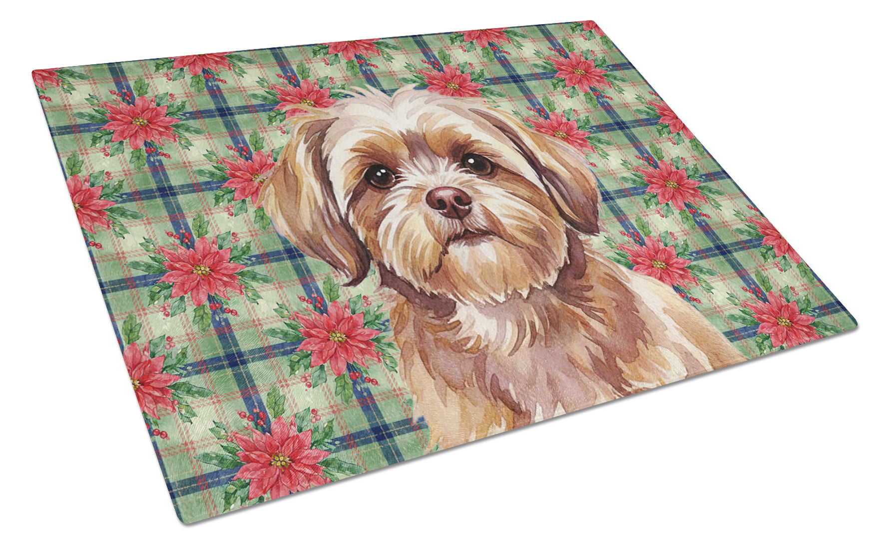 Liver Shih Tzu Christmas PoinsettIas Cutting Board Tempered Glass Kitchen Cutting Surface, Heat Resistant Chopping, Non-Slip Feet, Food Prep & Serving