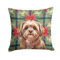 Liver Shih Tzu Christmas PoinsettIas Decorative Throw Pillow 18x18 Indoor Outdoor Accent Cushion, Fabric Cover with Insert for Sofa, Bed, Porch & Living Room