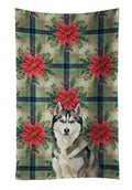 Agouti Siberian Husky Christmas PoinsettIas Kitchen Towel Velour Plush Front and Cotton Loop Back Machine Washable