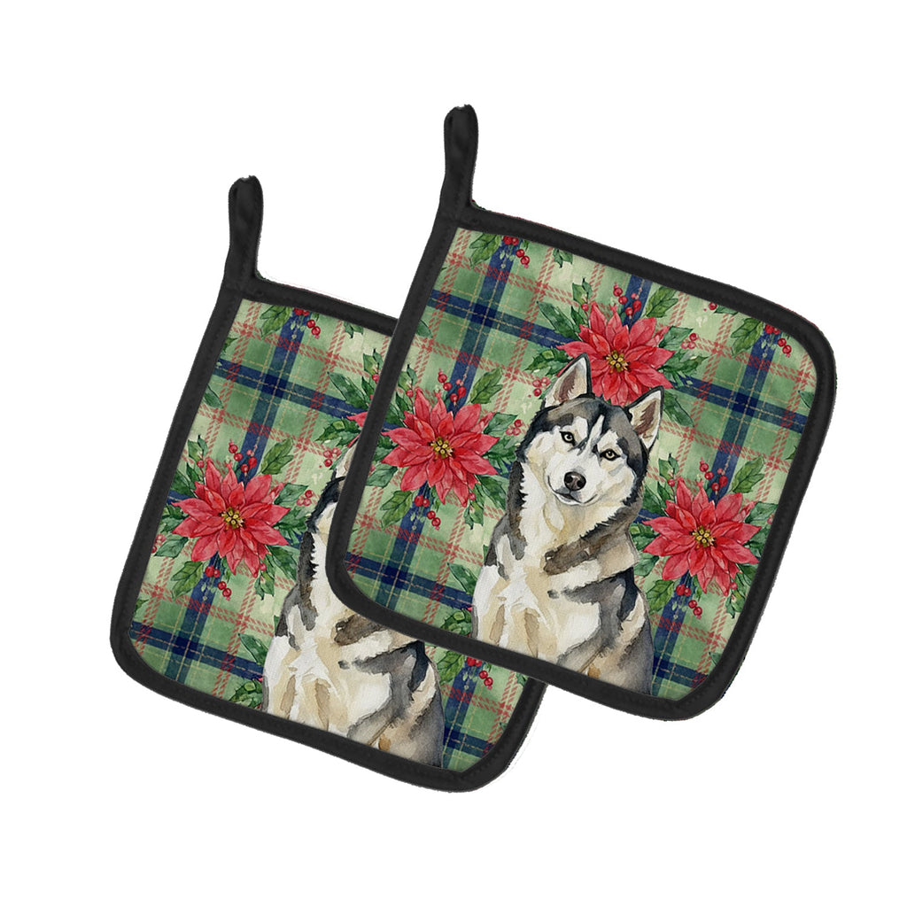 Agouti Siberian Husky Christmas PoinsettIas Pot Holder Set of 2 Heat Resistant Quilted Hot Pads 7.5 x 7.5 Inch, Insulated Kitchen Trivets for Cooking & Baking
